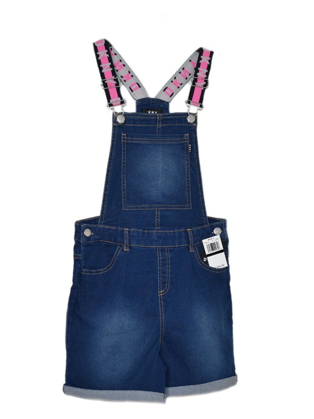 DKNY Girls Denim Shorts Overalls Stretch Jeans Jumpsuit Indigo Junior Size 10 - Picture 2 of 5